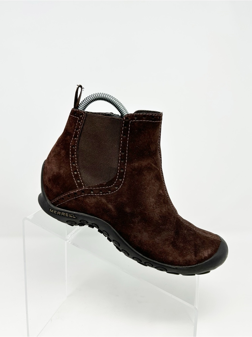 Merrell Plaza Mid Womens Chelsea Ankle Boots Brown Suede Side Zip Rubber Size 7